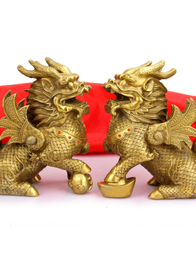 铜麒麟一对纯铜踩球元宝八卦飞天翅膀麒麟大号中式客厅办公室摆件