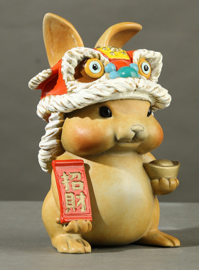 十二生肖兔子摆件彩绘纯铜吉祥物生日礼物醒狮兔乔迁创意摆设