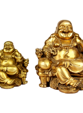 铜大肚弥勒佛纯铜开怀大笑背袋龙椅弥勒佛佛像家居办公室供奉摆放