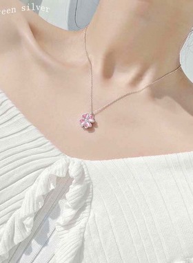 原创女纯银旋转四叶草吊坠项链