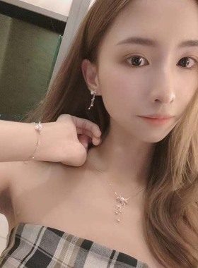 蝴蝶结流苏项链原创纯银女蝴蝶结