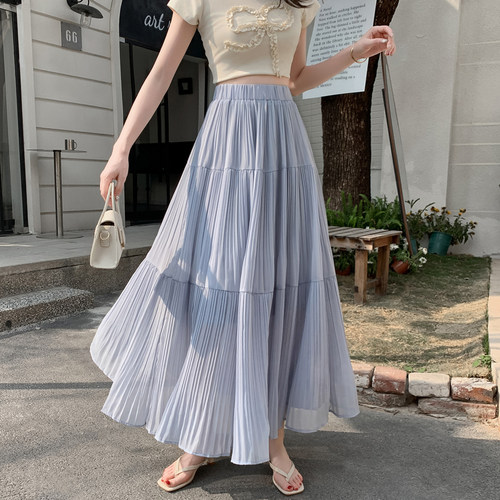 垂感白色半身裙女2026夏季新款高腰大摆a字裙子雪纺裙蛋糕百褶裙 - 图2