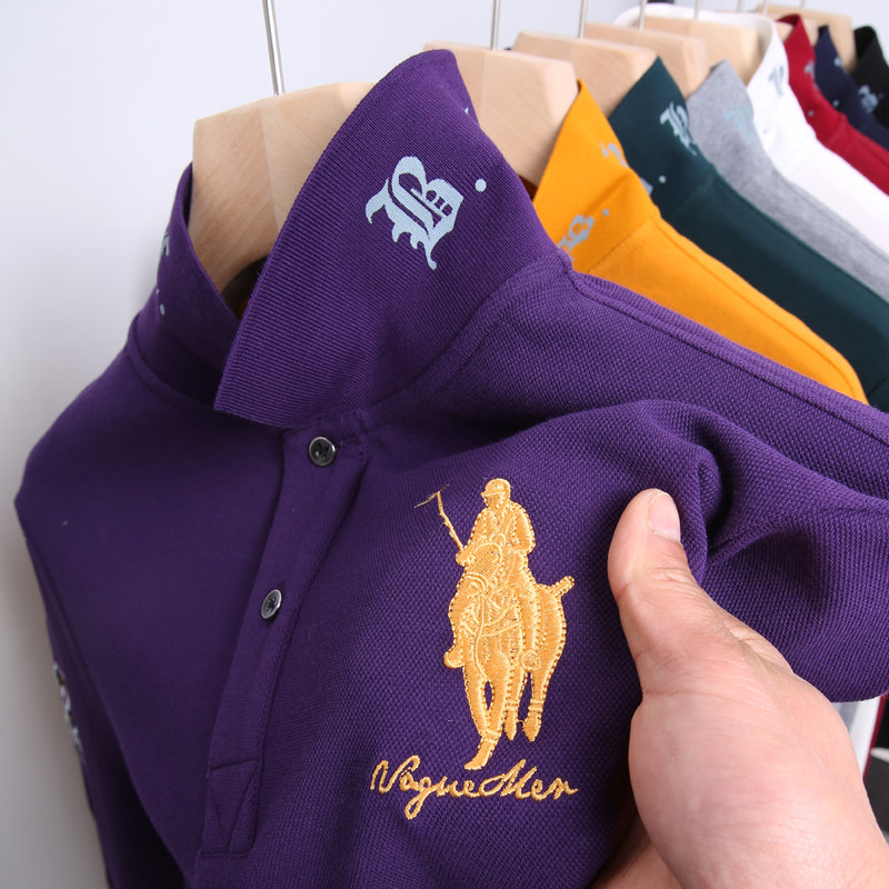 男长袖纯棉春秋季带领体恤polo衫 紫忆莲娜T恤