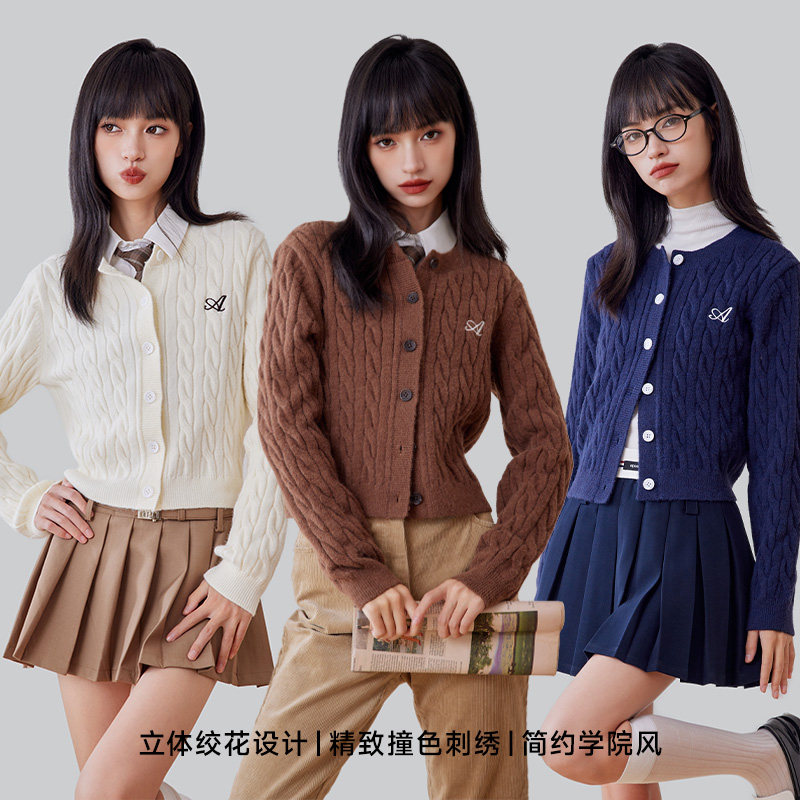 A21A21女装宽松毛织外套双头拉链针织衫新款开衫上衣 - 图1