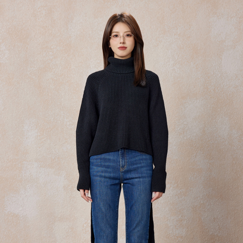 A21女装修身圆领假两件套头长袖毛衫新品紧身内搭针织休闲打底衫 - 图3