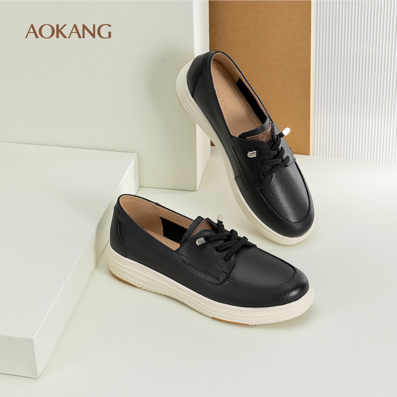 奥康 女鞋2025春季休闲鞋真皮一脚蹬懒人鞋套脚舒适平底鞋,淘宝优惠券,粉丝福利购,淘宝优惠卷