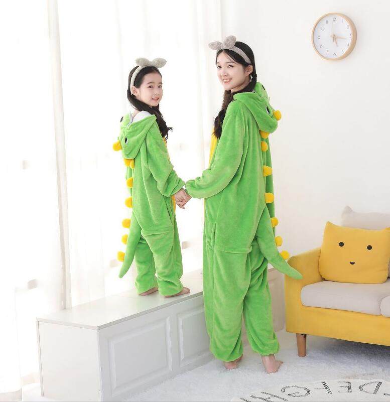 新品上市 果绿色恐龙连体睡衣卡通动物亲子服装法兰绒春秋演出服,淘宝优惠券,粉丝福利购,淘宝优惠卷
