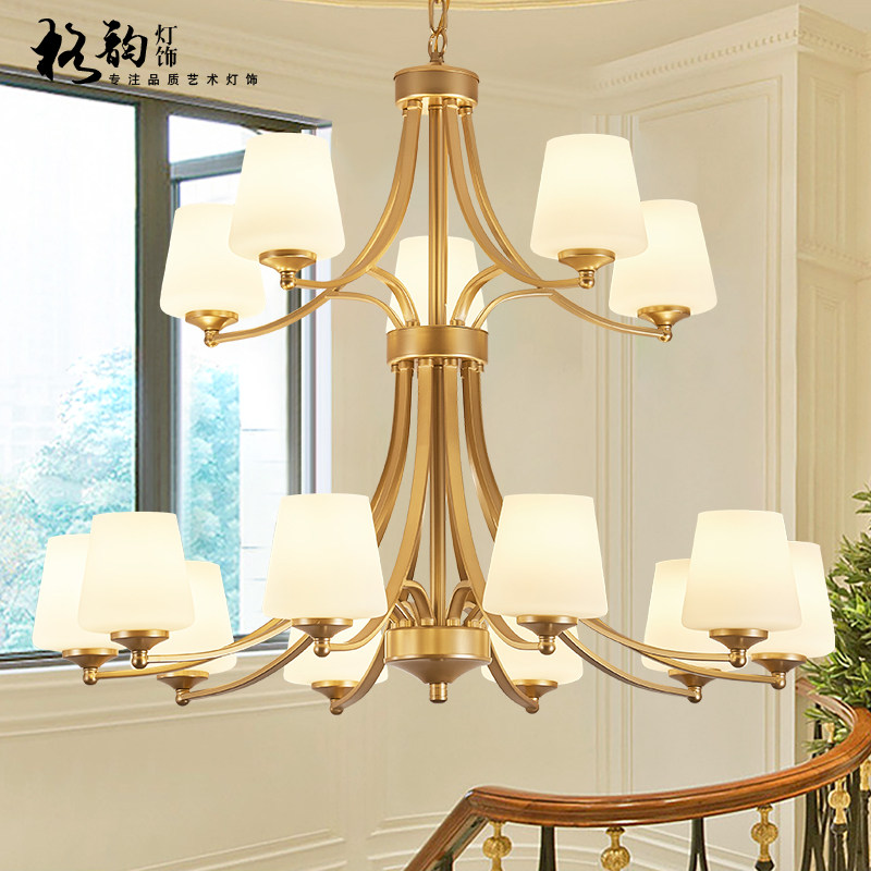 复式楼客厅双层大吊灯别墅美式简约loft酒店装饰三层长吊楼梯灯_虎窝淘