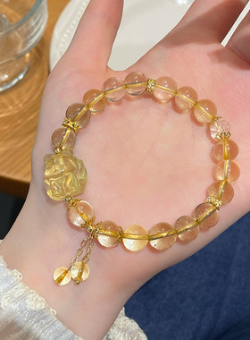 小富婆~新中式复古简约人造透体黄水晶手串轻奢九尾狐路路通手链