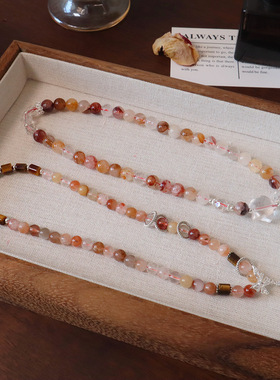 天然红胶花水晶手链双圈设计白水晶星星水晶锆石蝴蝶吊坠