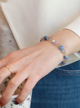 天然老矿蓝晶石圆珠手链黄塔晶灰月光水晶手串高级感轻奢男女礼物