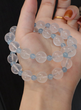 爆款原创设计天然奶白水晶手串海蓝宝手链女高级感设计简约手饰