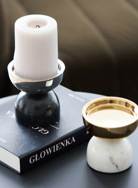 金银色不锈钢大理石结合烛台摆件