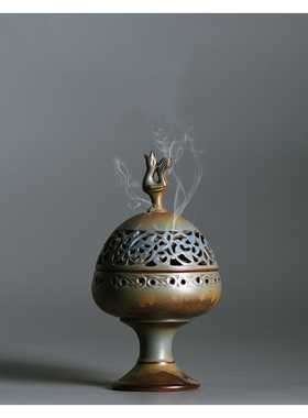 中式风陶瓷三脚香器禅意太湖石