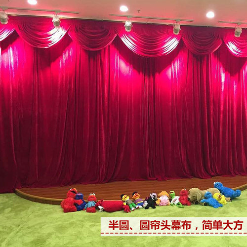 加厚金丝绒布料加工定做舞台红色幕布婚庆会议背景布电动黑幕布 - 图0