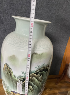 景德镇陶瓷老厂货艺术瓷厂美研室全手工手绘山水冬瓜花瓶收藏摆件