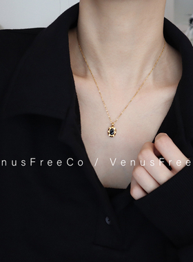 18k镀金黑宝石钻锁骨链