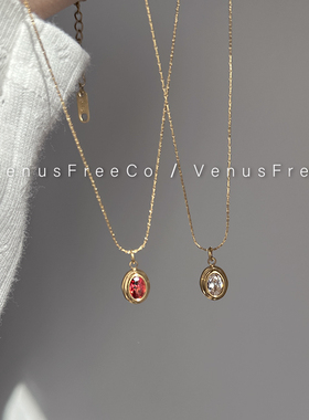 18k镀金蛇骨链白钻红钻锁骨链