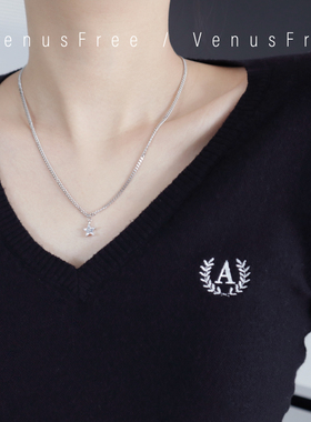 韩国进口925纯银重磅链条闪钻星星项链毛衣链男女简约日常好搭