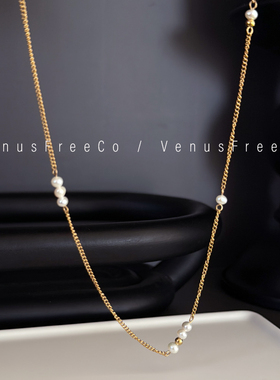 万搭18k镀金天然淡水小颗珍珠设计感裸链锁骨链项链欧美简约高级