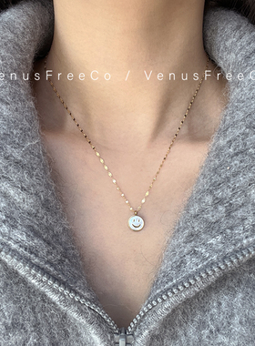 母贝18K镀金笑脸锁骨链