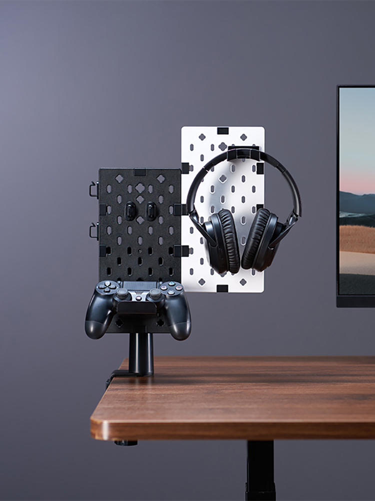 日本SANWA金属洞洞板置物架电竞桌面支架耳机挂架免打孔夹电脑桌 - 图1
