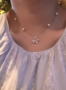 精致甜美闪钻花朵珍珠满天星项链