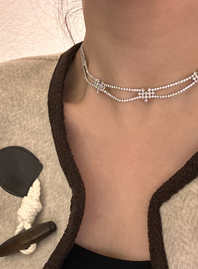 纯欲超闪锆石爱心项链choker轻奢高级感短款双层锁骨链设计感颈链