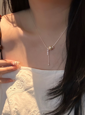 简约百搭棉花珍珠流苏项链锁骨链