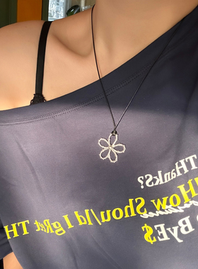 抽拉款简约夏季金属花朵吊坠项链