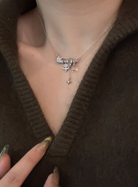 精致微镶闪钻鸢尾星星别针项链