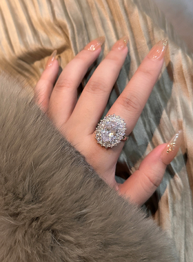 法式复古满钻鸽子蛋戒指精致微镶