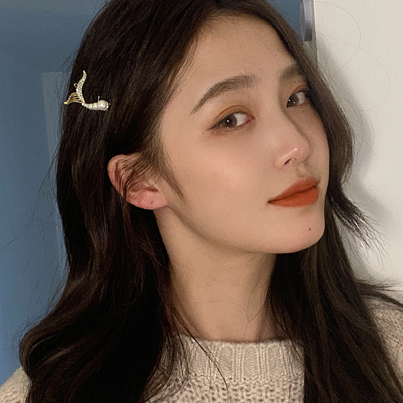 日系轻奢珍珠美人鱼尾发夹边夹网红气质刘海夹韩国发饰一字夹顶夹 - 图0