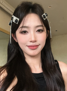 小众设计感黑色玫瑰花流苏发夹