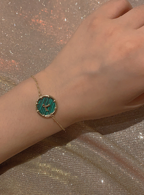 字母欧美绿色圆盘钛钢金属项链