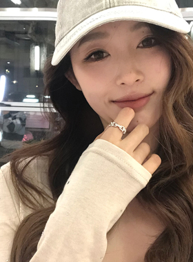 独特小众镂空微镶闪钻链条戒指