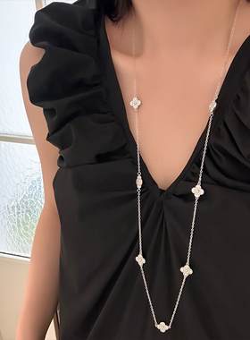 轻奢镶钻四叶草项链气质双层叠戴