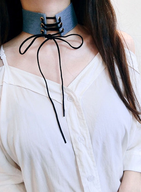 系带牛仔布朋克风性感潮流项链