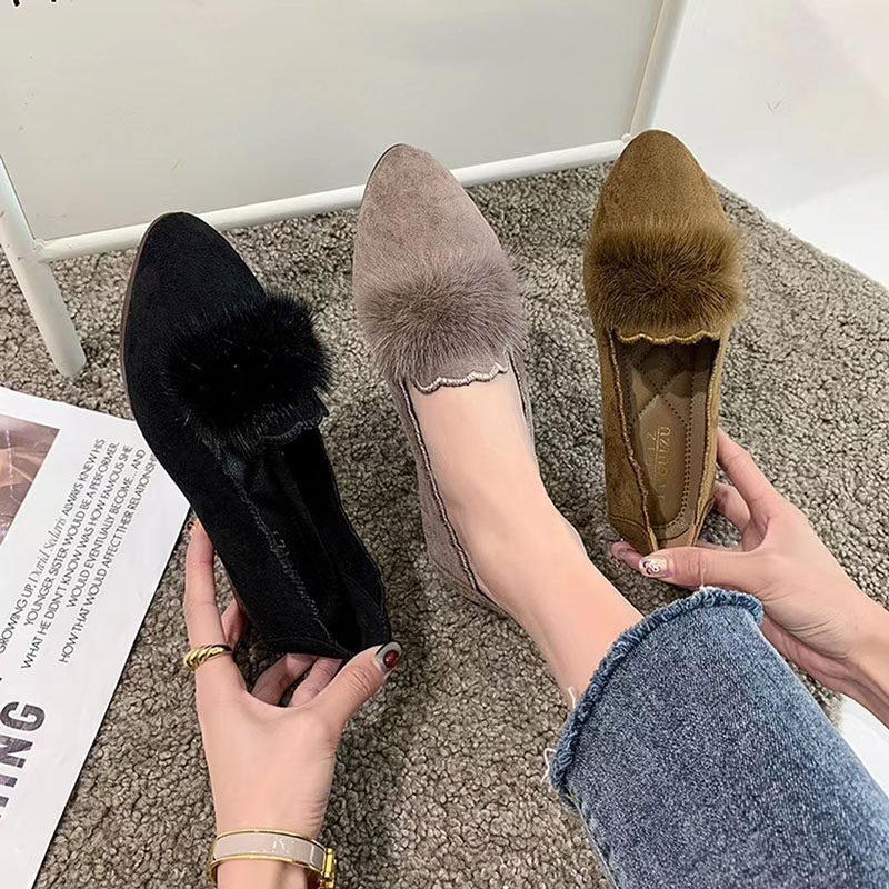 毛毛鞋女尖头软底貂毛平底女鞋zsw坡跟豆豆鞋新款加绒女瓢鞋单鞋,淘宝优惠券,粉丝福利购,淘宝优惠卷
