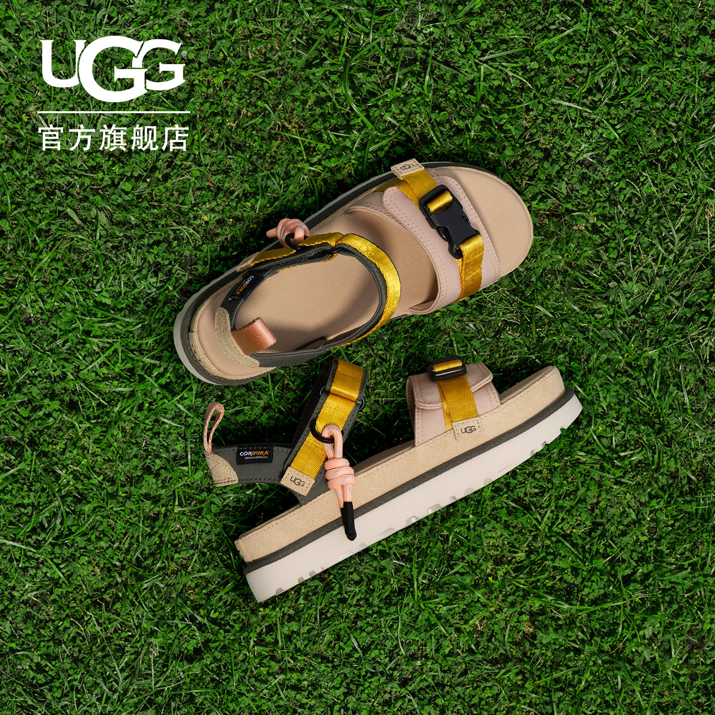 UGG夏季新款女士舒适时尚平底露趾魔术贴搭扣休闲金星凉鞋1180070