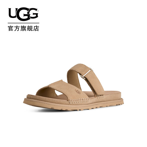 UGG夏季新款女士舒适时尚露趾平底一字简约炫金休闲拖鞋 1178590 - 图0
