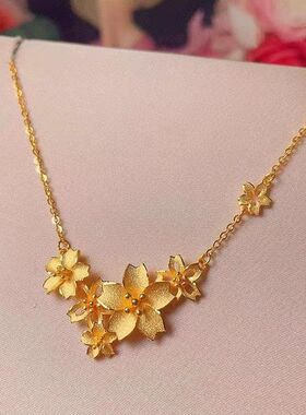 越南沙金三生花项链女仿真金一体