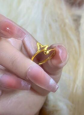 越南沙金鱼尾戒指黄金色素圈活口