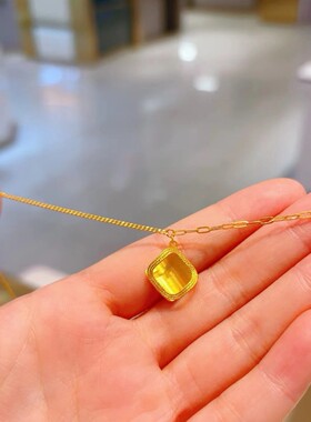 周家同款小黄方糖项链拉丝工艺黄