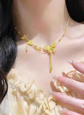 黄金色项链蝴蝶夫人锁骨套链时尚
