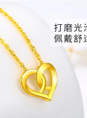 沙金双环爱心吊坠项链女款小众设