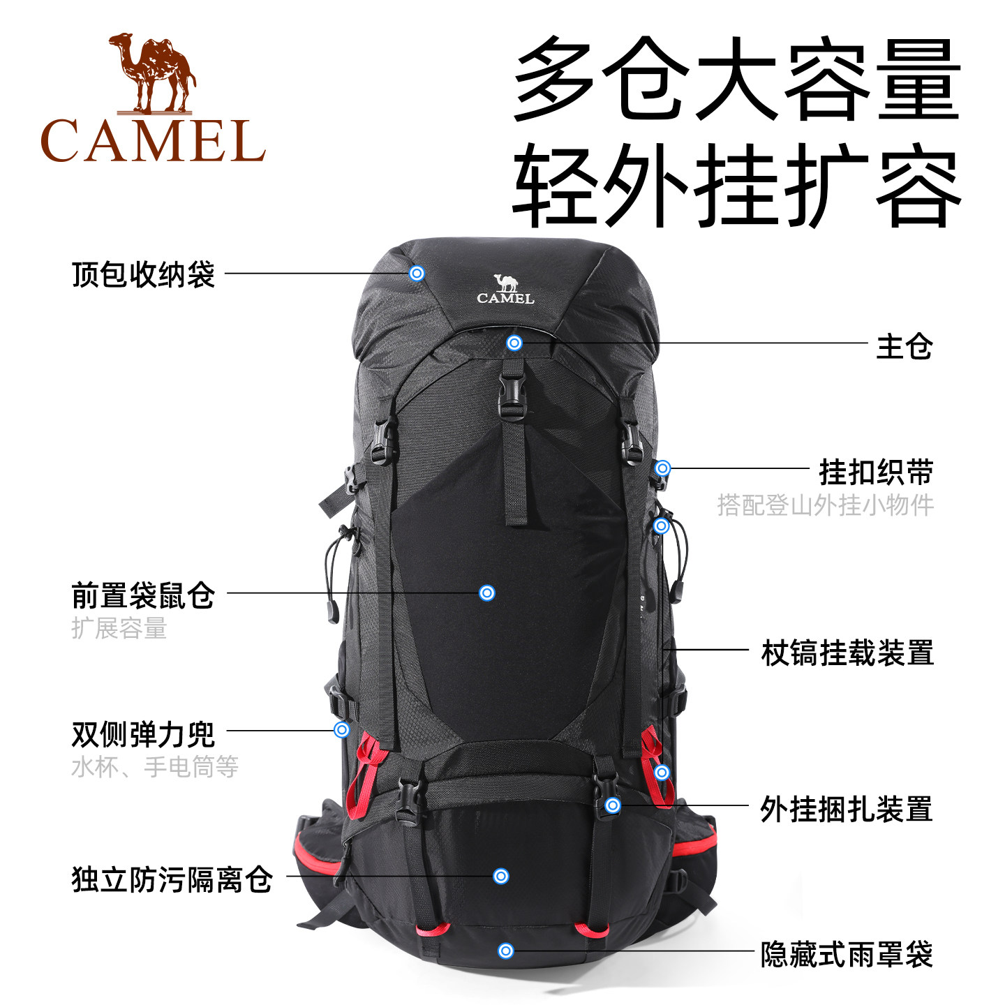 骆驼户外重装登山包大容量露营徒步背囊专业背包男女士旅游双肩包,淘宝优惠券,粉丝福利购,淘宝优惠卷