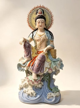 手工彩绘坐莲观音家居工艺陈设
