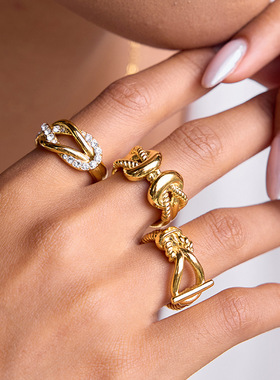 原创绳结设计水指钛钢不掉色指环不锈钢饰品女感跨境