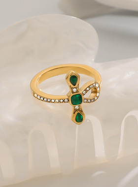 欧美十字架蛇戒指钛钢不掉色不锈钢饰品女小众设计跨境rings